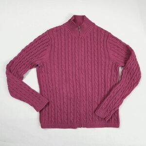 L.L. Bean Raspberry Cable Knit Cardigan